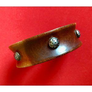 Metal Studded Vintage Wood BOHO Bangle Bracelet